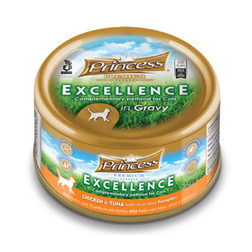 برينسيس بريميوم إكسلنس طعام رطب للقطط بنكهة الدجاج والتونة مع الأرز واليقطين في المرق 70غ