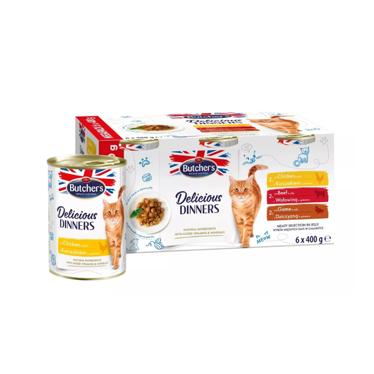 بوتشرز ديليشيز دينر للقطط حزمة ميغا اقتصادية متنوعة 6×400غ