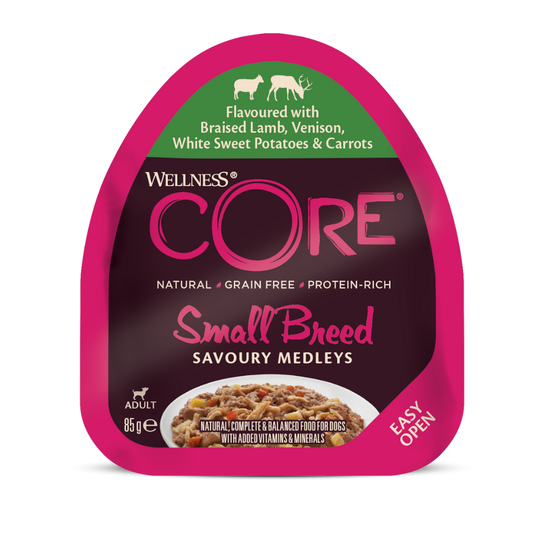 ويلنس كور طعام رطب بلحم الضأن والطرائد لفصائل الكلاب الصغيرة 85غ