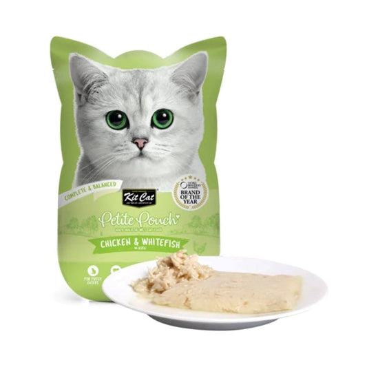 كت كات بتيت باوتش طعام رطب للقطط بنكهة الدجاج والسمك الابيض في الجيلاتين 70غ