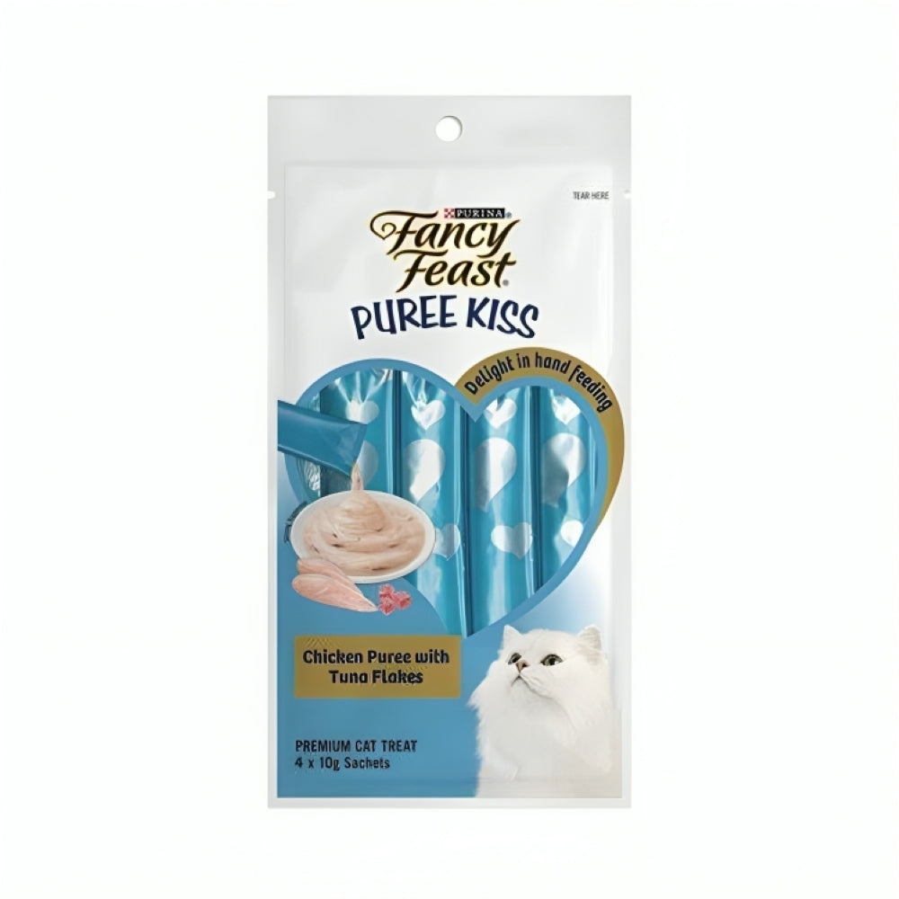 بيورينا فانسي فيست مكافات كريمية للقطط بنكهة هريس الدجاج مع رقائق التونة 10*4 جرام