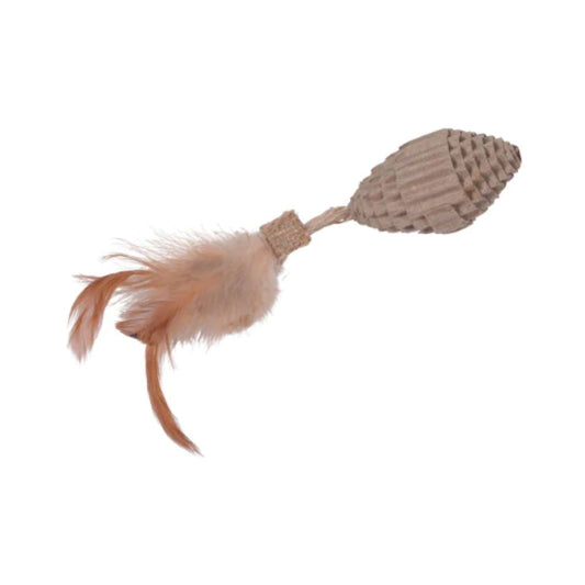 زولكس اثيكات لعبة للقطط كرتون شكل بيضاوي مع ريشة لون بني